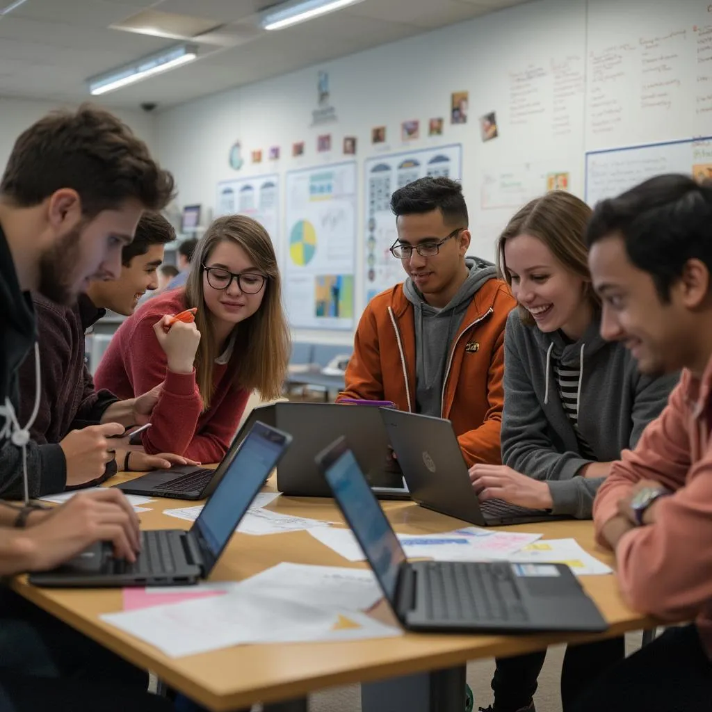 Estudiantes colaborando en un proyecto