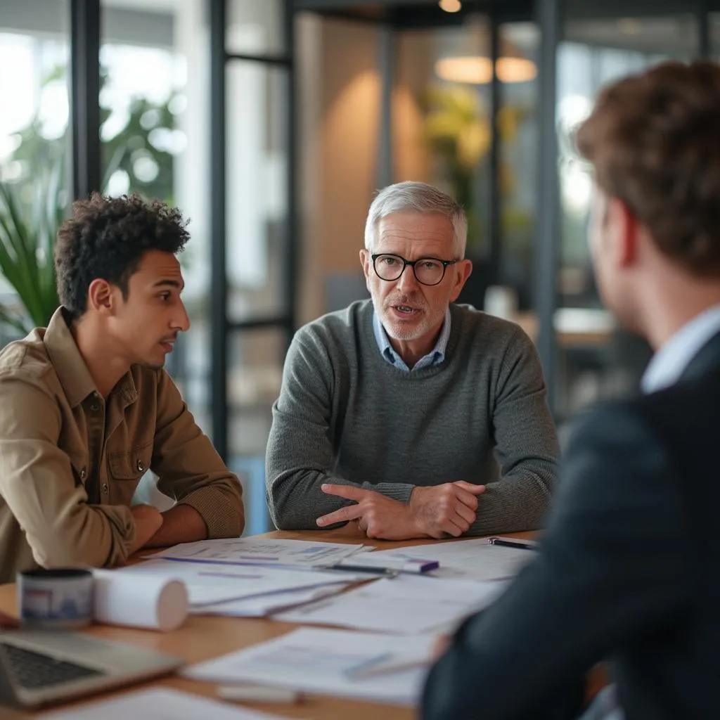 Mentor guiando a un emprendedor joven